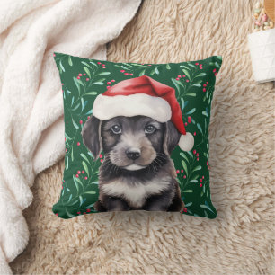 Coussin 'Chiens de Noël' mignon amoureux des chiens vert