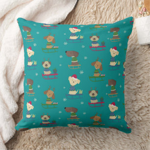 Coussin Chiens de Noël mignons sur Motif Sleds
