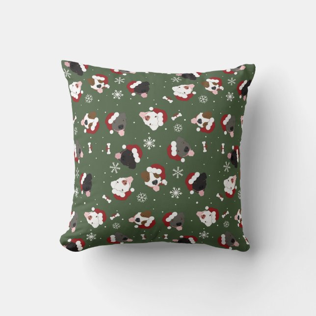 Coussin Chiens de Noël sur Vert (Recto)