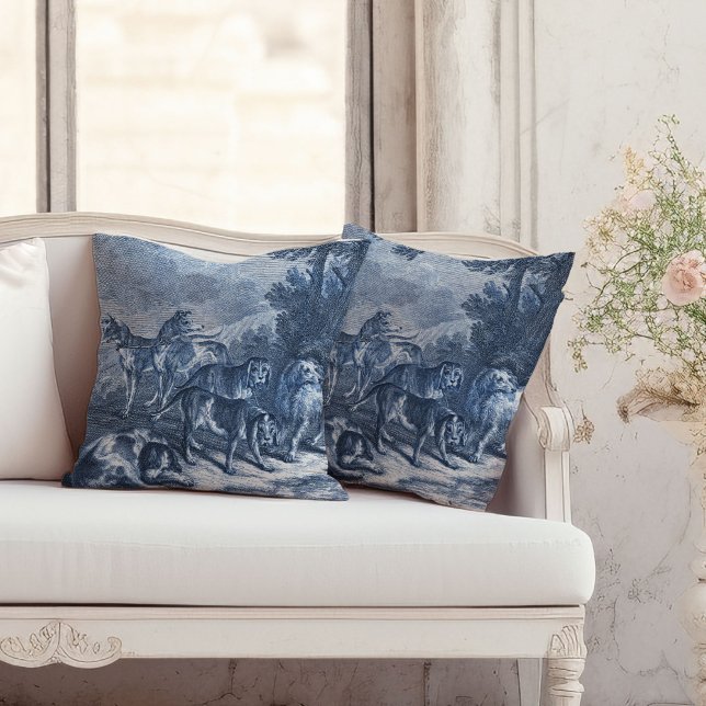Coussin Chiens de poche et chiens de cheville Toile bleu V (Pillows in this image approximate the 20 inch size.)