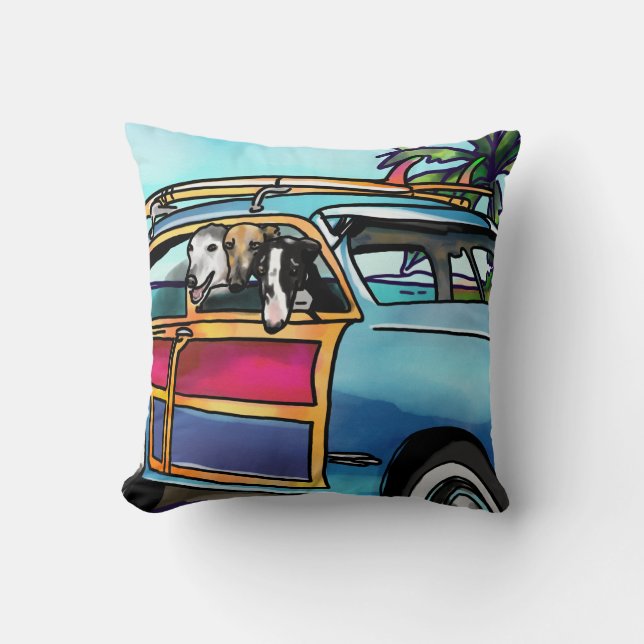 Coussin Chiens de surf de lévrier en Hawaï (Recto)