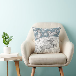 Coussin Chiens et flocons de neige Animaux Bleus Blanc hiv
