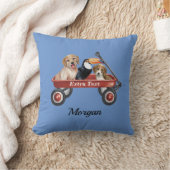 Coussin Chiens Et Oiseaux Mignons En Wagon Rouge, do-it-yo (Couverture)