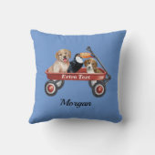 Coussin Chiens Et Oiseaux Mignons En Wagon Rouge, do-it-yo (Verso)