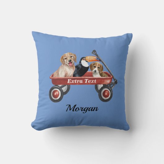 Coussin Chiens Et Oiseaux Mignons En Wagon Rouge, do-it-yo (Recto)