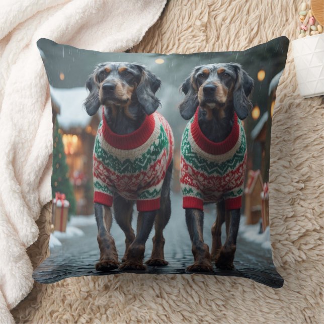 Coussin Chiens Griffon à poil dur de Noël enneigé  (Couverture)