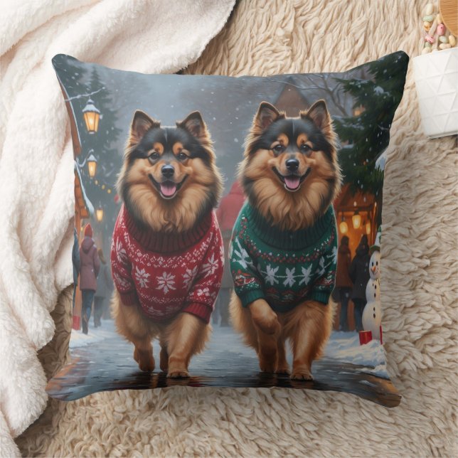 Coussin Chiens Keeshond Noël Neige Fêtes (Couverture)