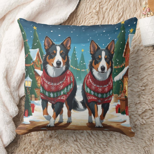 Coussin Chiens Kelpie Australiens Noël Neige Vacances (Couverture)