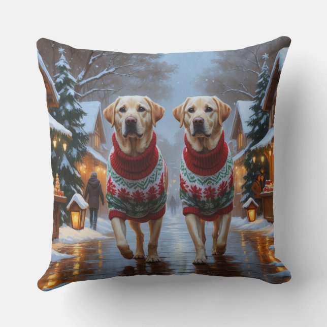 Coussin Chiens Labrador Noël Neige Fêtes (Verso)
