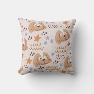 Coussin Chiens mignons, étoiles, lignes : vintage sans sou