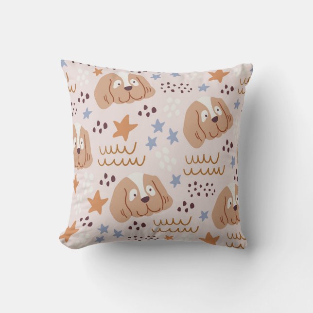 Coussin Chiens mignons, étoiles, lignes : vintage sans sou (Recto)