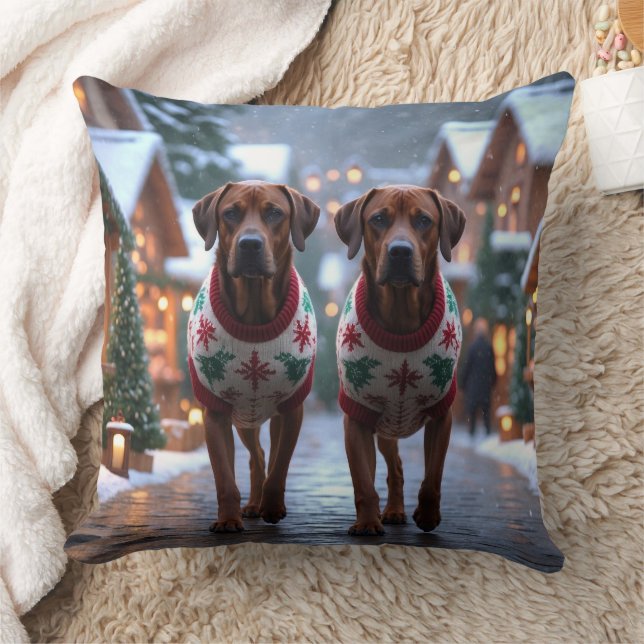 Coussin Chiens Rhodesian Ridgeback Noël Neige Fêtes (Couverture)