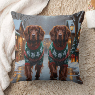 Coussin Chiens Setter Rouge Irlandais Noël Neige Fêtes