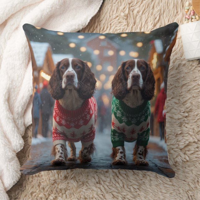 Coussin Chiens Springer Spaniel Noël Neige Vacances (Couverture)