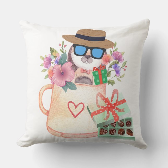 Coussin chiens, tasses (Recto)