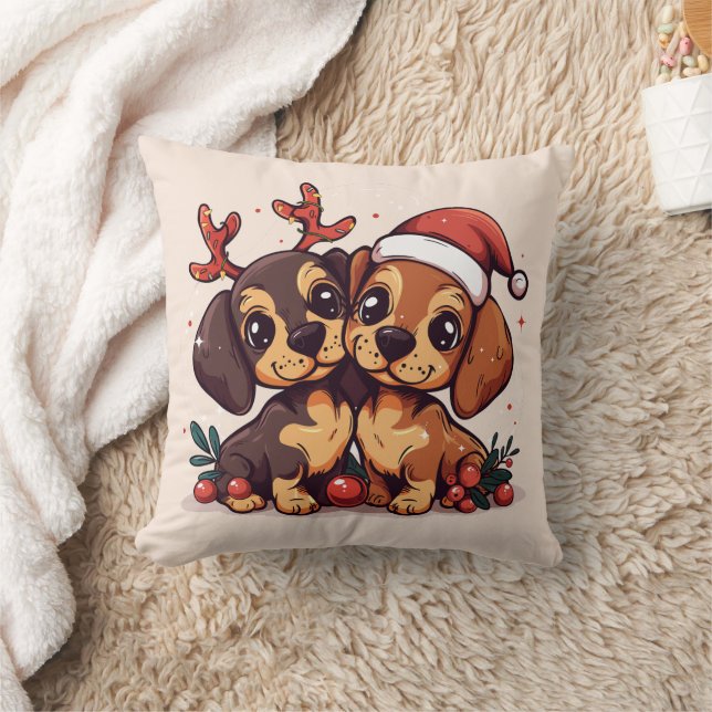 Coussin Chiens teckel de Noël (Couverture)