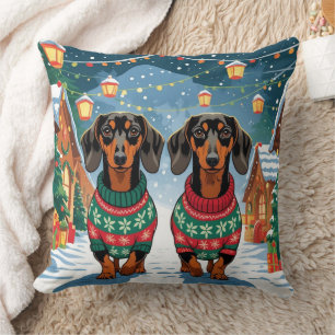 Coussin Chiens Teckel Noël Neige Fêtes