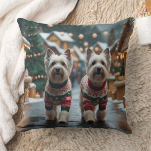 Coussin Chiens Terrier Tibétain Noël Neige Fêtes