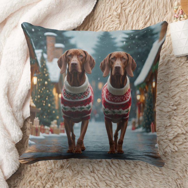 Coussin Chiens Vizsla Noël Neige Fêtes (Couverture)