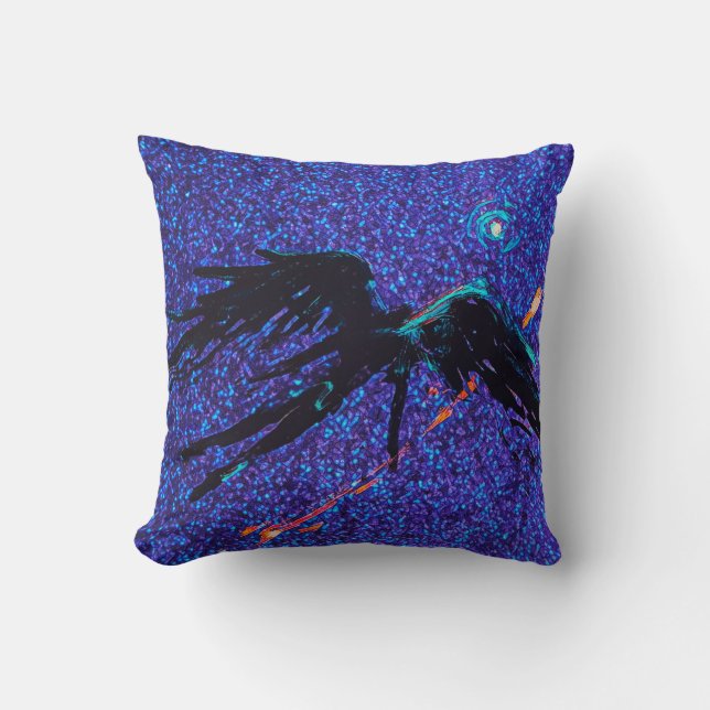 Coussin Chiffre à ailes foncées volant à travers l'espace (Recto)