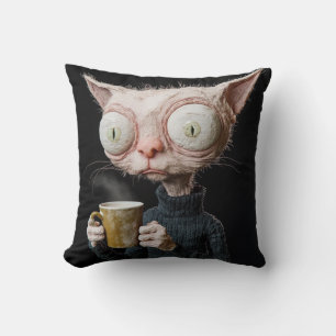 Coussin Chiffre de chat avec une Mug - Art jouable et cosy