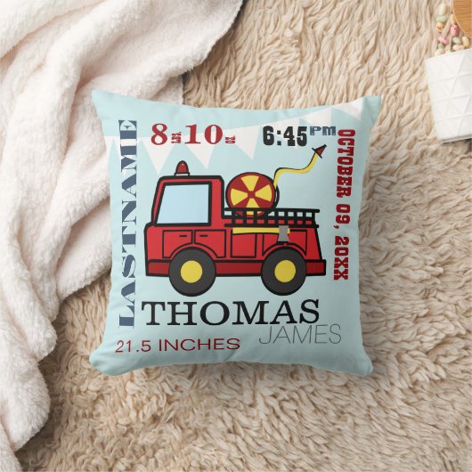 Coussin Chiffre de naissance bébé Camion d'incendie (Couverture)