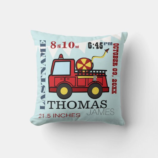 Coussin Chiffre de naissance bébé Camion d'incendie (Recto)
