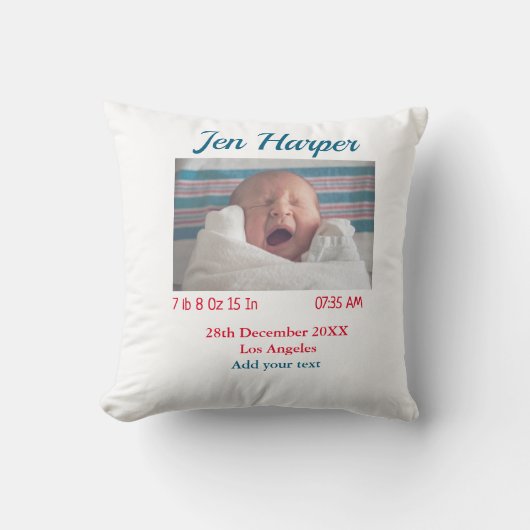 Coussin Chiffres de naissance bébé ajouter nom lieu date d (Recto)