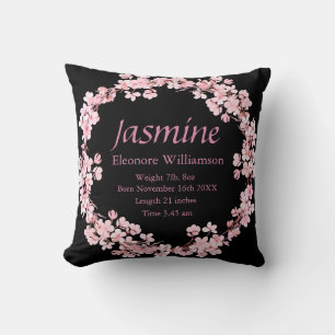 Coussin Chiffres de naissance de bébé noir rose Garland pe