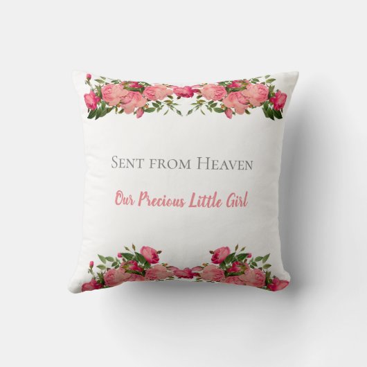 Coussin Chiffres de naissance de bébé rose et Pêcher Flora (Verso)