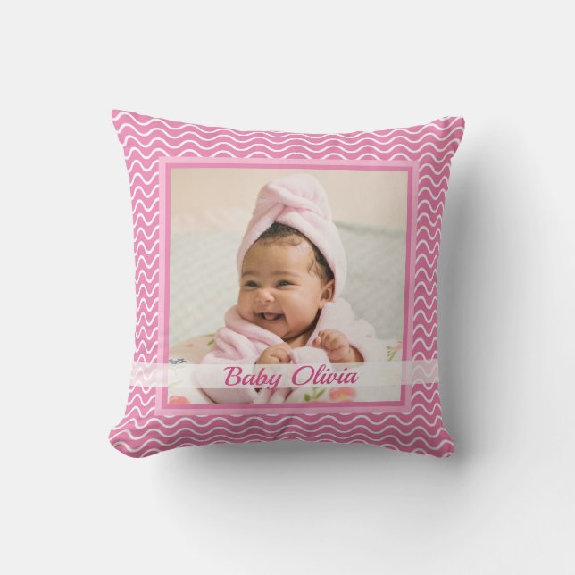 Coussin Chiffres de naissance de petite fille rose pâle St (Recto)
