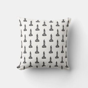 Coussin Chiffres d'échecs noirs et blancs Linocut Bishop