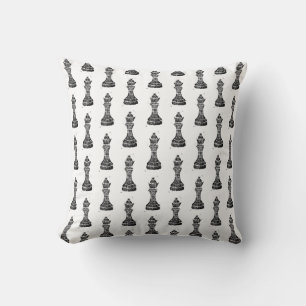 Coussin Chiffres d'échecs noirs et blancs Reine Linocut