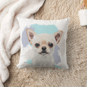 Coussin Chihuahua blanc mignon avec Arrière - plan bleu Ab