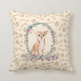 Coussin Chihuahua Chien Empreinte de patte & Floral Cute