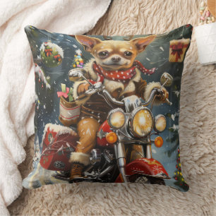 Coussin Chihuahua Chien équitation moto Noël