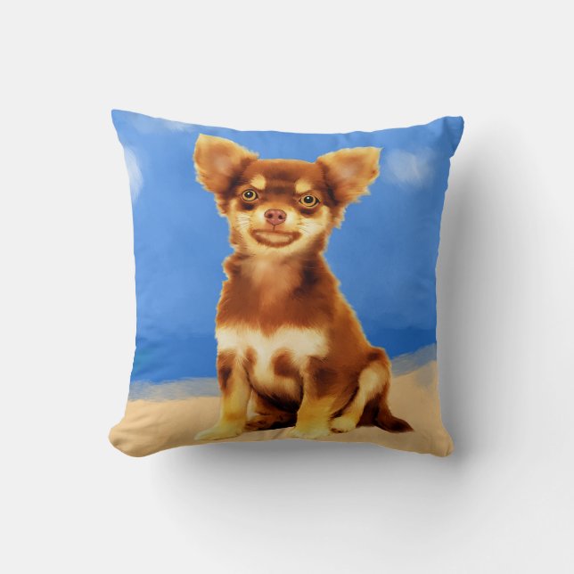 Coussin Chihuahua Chien Sur La Plage (Recto)