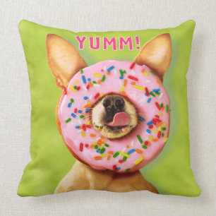 Coussin Chihuahua Chig drôle avec saupoudrer la beigne sur