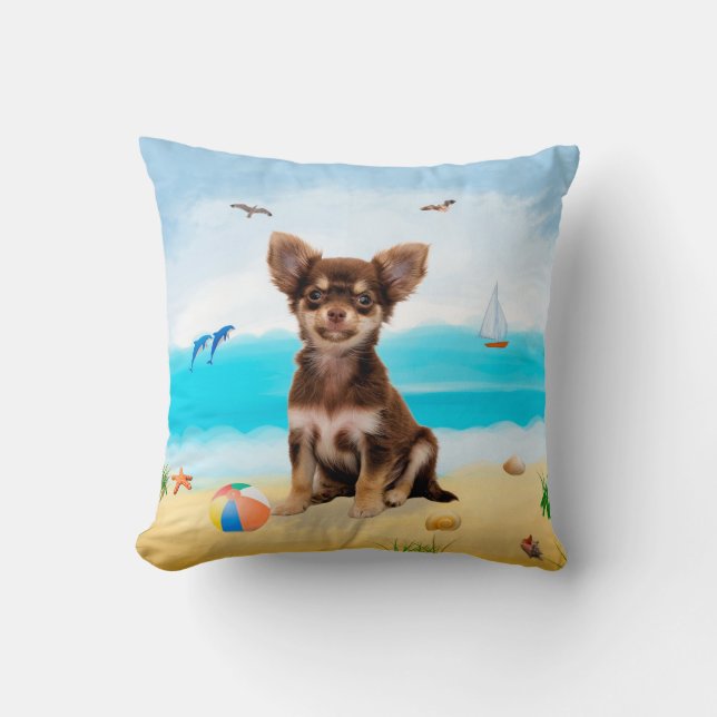 Coussin Chihuahua Dog sur la plage (Recto)