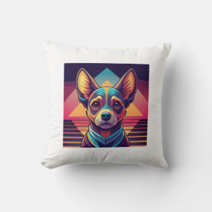Coussin Chihuahua Néon Rétro � Art de chien Synthwave vibr