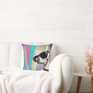 Coussin Chihuahua Rétro avec Lunettes