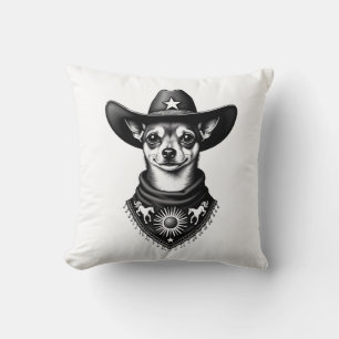 Coussin Chihuahua vintage style cowboy gravure western D