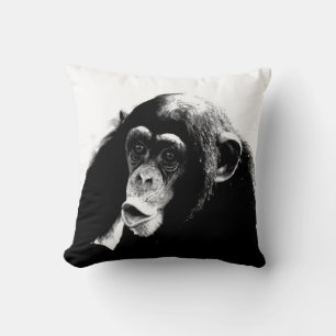 Coussin Chimpanzé noir blanc drôle