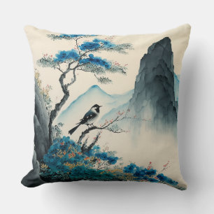 Coussin Chinois aquarelle paysage de peinture à la brosse