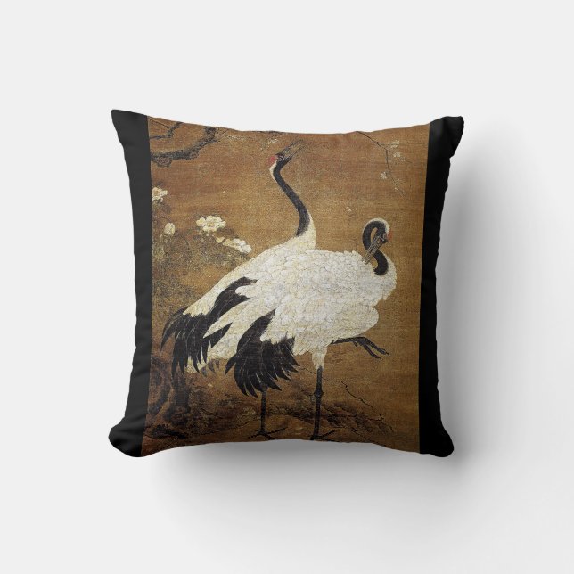 Coussin chinois de fleurs d'oiseaux de grue d'art (Recto)