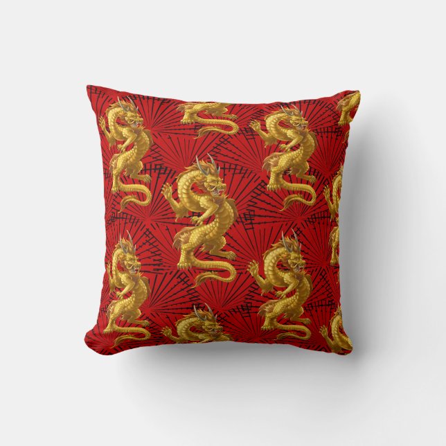 Coussin Chinois Lucky Gold Dragon Jetez l'oreiller (Recto)