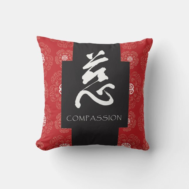 Coussin chinois rouge de compassion de zen (Recto)