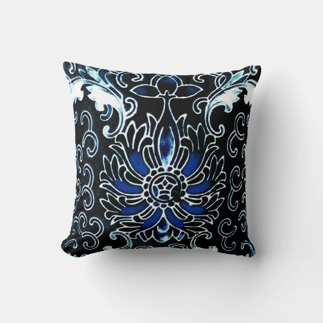 Coussin Chinois vintage dans le bleu (Recto)