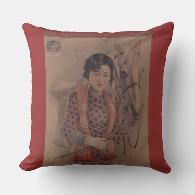 Coussin chinois vintage de carte postale (Recto)
