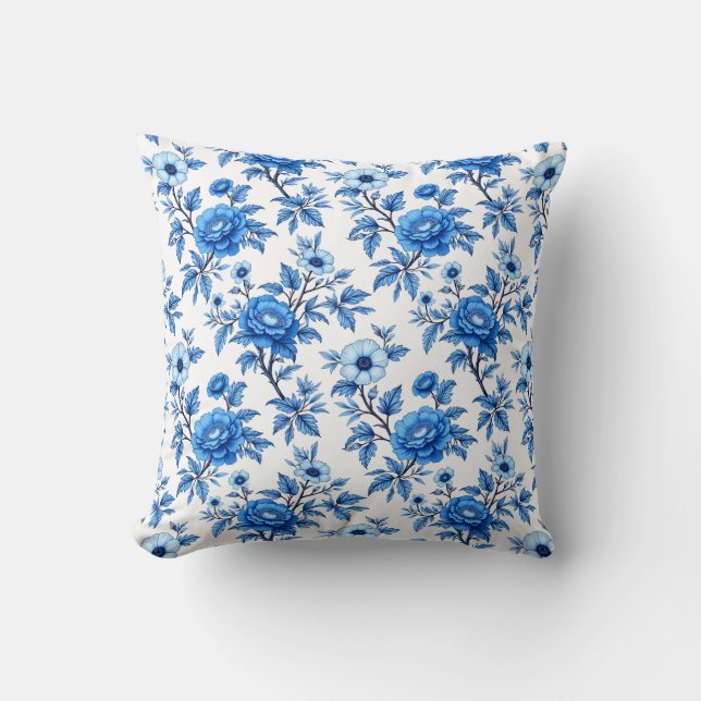 Coussin Chinoiserie Bleu et Blanc (Recto)